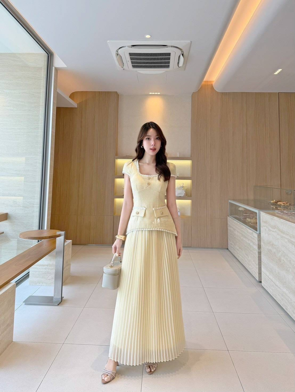 Tweed Pleated Skirt Set