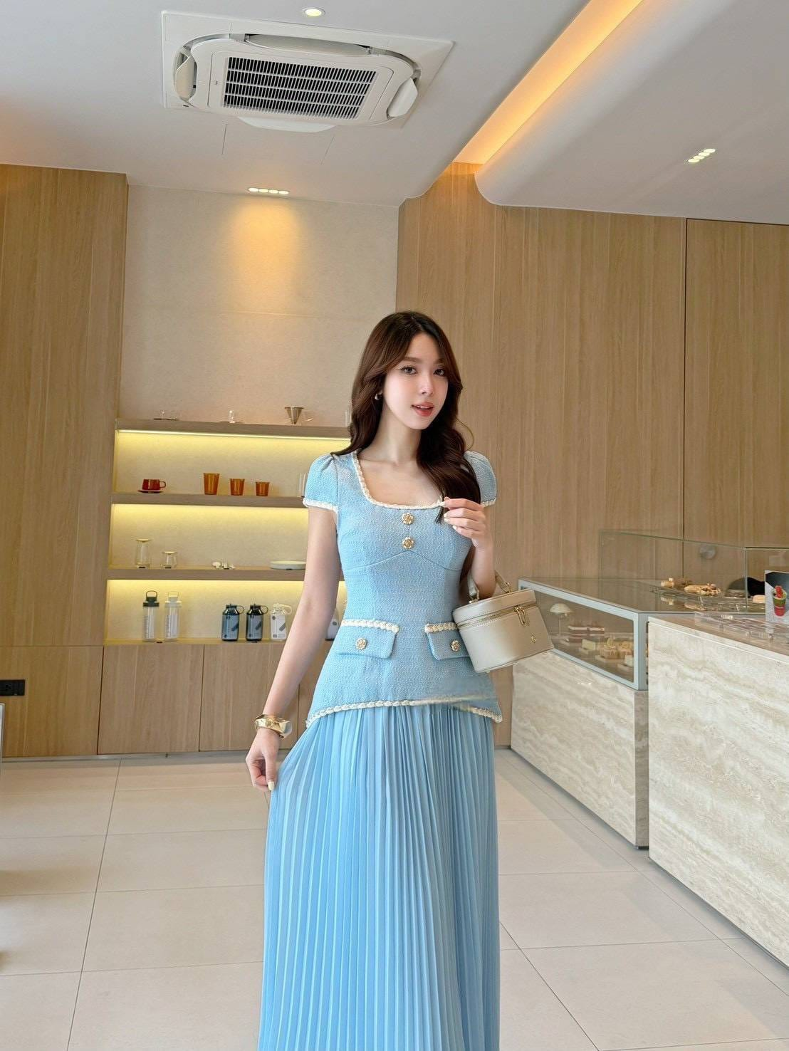 Tweed Pleated Skirt Set