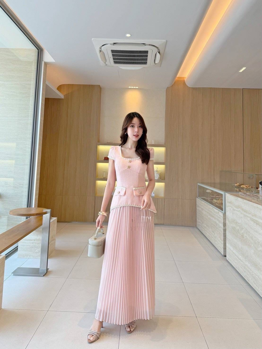Tweed Pleated Skirt Set