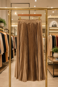 Pleated Satin Midi Skirt